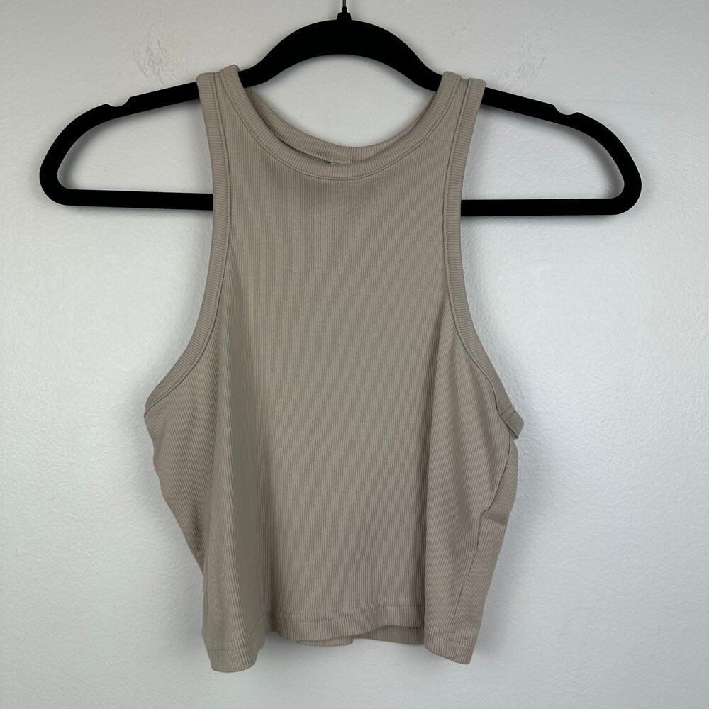 H&M Divided Womens Basic Casual Racerback Knit Cropped Beige Tank Top Medium
